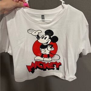 Disney Mickey Mouse Women’s Cropped Graphic Tee - White & Red